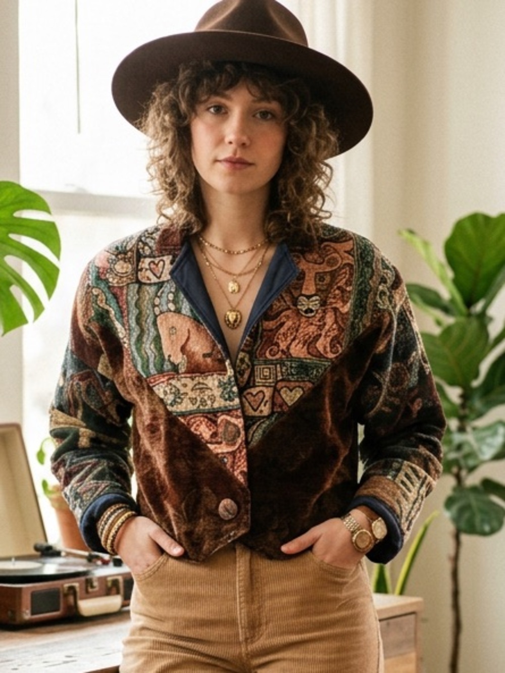 Vintage 90s Village Factory Velvet Patchwork Tapestry Statement Coat boho sz sm